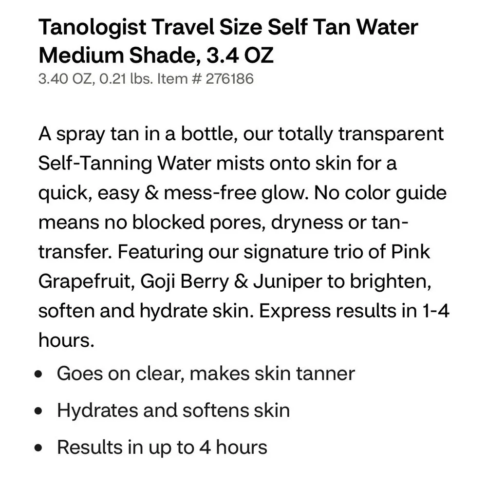 Tanologist‎ Travel Size Self Tan Water Medium Shade 3.4 OZ - 100ml